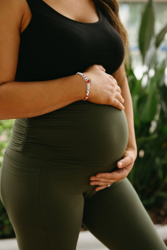 Maternity Leggings with Pockets- Olive Green